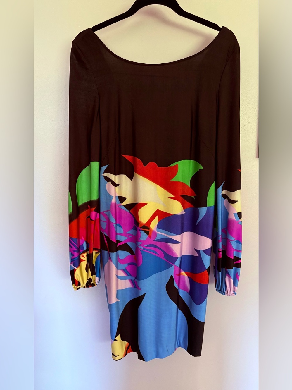 Alberto Malaki Black Jersey Long Sleeve Vibrant Print Cocktail Dress 10